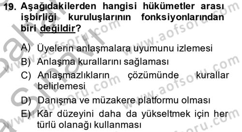Uluslararası Ekonomik Kuruluşlar Dersi 2014 - 2015 Yılı (Vize) Ara Sınav Soruları 19. Soru
