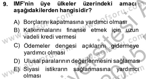 Uluslararası Ekonomik Kuruluşlar Dersi 2014 - 2015 Yılı (Vize) Ara Sınav Soruları 9. Soru
