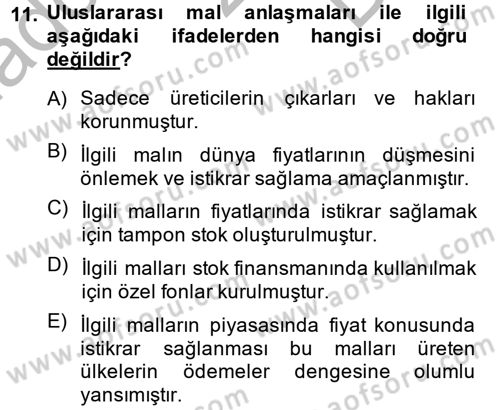 Uluslararası Ekonomik Kuruluşlar Dersi 2014 - 2015 Yılı (Final) Dönem Sonu Sınav Soruları 11. Soru