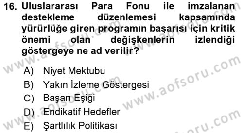 Uluslararası Ekonomik Kuruluşlar Dersi 2015 - 2016 Yılı (Vize) Ara Sınav Soruları 16. Soru