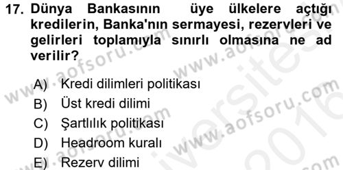 Uluslararası Ekonomik Kuruluşlar Dersi 2015 - 2016 Yılı (Vize) Ara Sınav Soruları 17. Soru