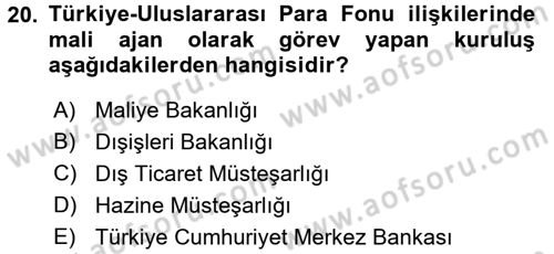 Uluslararası Ekonomik Kuruluşlar Dersi 2015 - 2016 Yılı (Vize) Ara Sınav Soruları 20. Soru