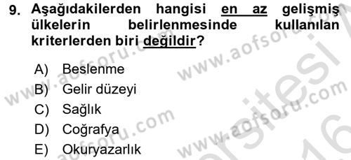 Uluslararası Ekonomik Kuruluşlar Dersi 2015 - 2016 Yılı (Final) Dönem Sonu Sınav Soruları 9. Soru