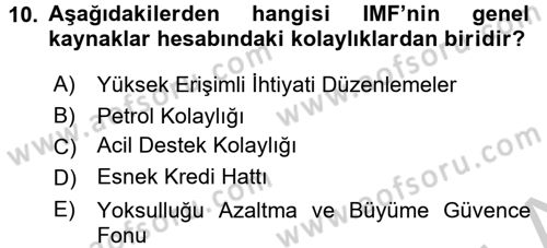Uluslararası Ekonomik Kuruluşlar Dersi 2016 - 2017 Yılı (Vize) Ara Sınav Soruları 10. Soru