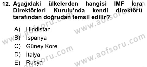 Uluslararası Ekonomik Kuruluşlar Dersi 2016 - 2017 Yılı (Vize) Ara Sınav Soruları 12. Soru