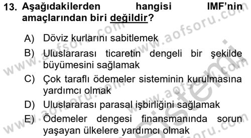 Uluslararası Ekonomik Kuruluşlar Dersi 2016 - 2017 Yılı (Vize) Ara Sınav Soruları 13. Soru