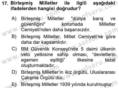 Uluslararası Ekonomik Kuruluşlar Dersi 2016 - 2017 Yılı (Vize) Ara Sınav Soruları 17. Soru