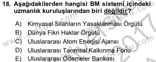 Uluslararası Ekonomik Kuruluşlar Dersi 2016 - 2017 Yılı (Vize) Ara Sınav Soruları 18. Soru