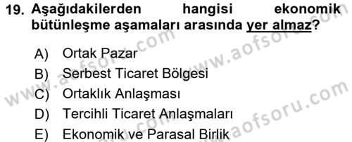 Uluslararası Ekonomik Kuruluşlar Dersi 2016 - 2017 Yılı (Vize) Ara Sınav Soruları 19. Soru