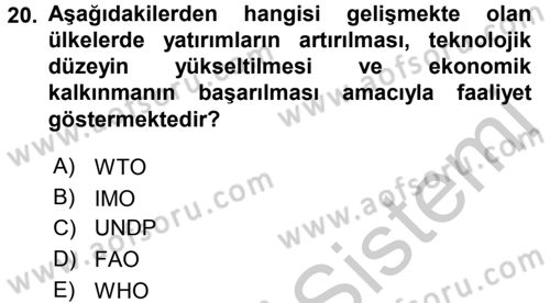 Uluslararası Ekonomik Kuruluşlar Dersi 2016 - 2017 Yılı (Vize) Ara Sınav Soruları 20. Soru
