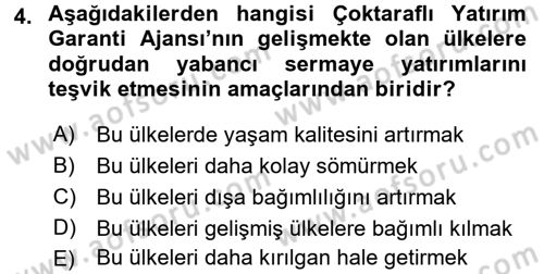 Uluslararası Ekonomik Kuruluşlar Dersi 2016 - 2017 Yılı (Vize) Ara Sınav Soruları 4. Soru