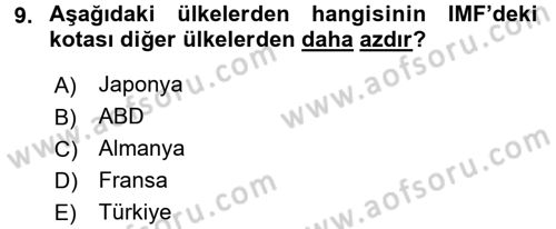 Uluslararası Ekonomik Kuruluşlar Dersi 2016 - 2017 Yılı (Vize) Ara Sınav Soruları 9. Soru