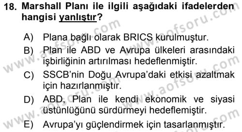 Uluslararası Ekonomik Kuruluşlar Dersi 2016 - 2017 Yılı (Final) Dönem Sonu Sınav Soruları 18. Soru
