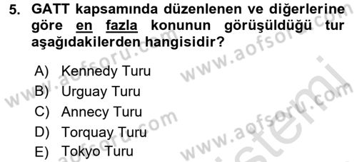 Uluslararası Ekonomik Kuruluşlar Dersi 2016 - 2017 Yılı (Final) Dönem Sonu Sınav Soruları 5. Soru