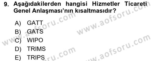 Uluslararası Ekonomik Kuruluşlar Dersi 2016 - 2017 Yılı (Final) Dönem Sonu Sınav Soruları 9. Soru