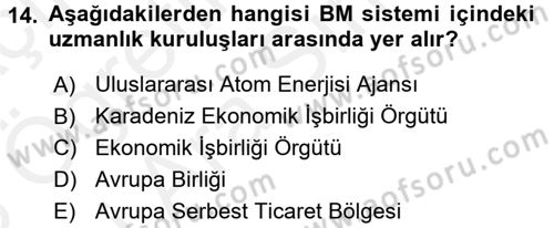 Uluslararası Ekonomik Kuruluşlar Dersi 2017 - 2018 Yılı (Vize) Ara Sınav Soruları 14. Soru