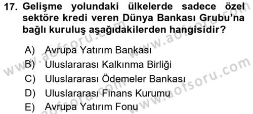 Uluslararası Ekonomik Kuruluşlar Dersi 2017 - 2018 Yılı (Vize) Ara Sınav Soruları 17. Soru