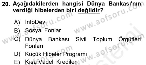 Uluslararası Ekonomik Kuruluşlar Dersi 2017 - 2018 Yılı (Vize) Ara Sınav Soruları 20. Soru