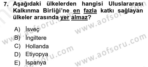 Uluslararası Ekonomik Kuruluşlar Dersi 2017 - 2018 Yılı (Vize) Ara Sınav Soruları 7. Soru