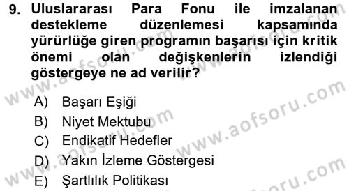 Uluslararası Ekonomik Kuruluşlar Dersi 2017 - 2018 Yılı (Vize) Ara Sınav Soruları 9. Soru