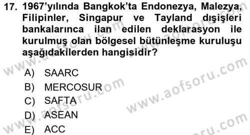 Uluslararası Ekonomik Kuruluşlar Dersi 2017 - 2018 Yılı (Final) Dönem Sonu Sınav Soruları 17. Soru