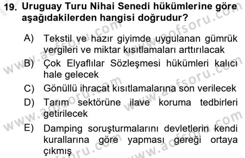 Uluslararası Ekonomik Kuruluşlar Dersi 2017 - 2018 Yılı (Final) Dönem Sonu Sınav Soruları 19. Soru