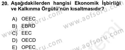 Uluslararası Ekonomik Kuruluşlar Dersi 2017 - 2018 Yılı (Final) Dönem Sonu Sınav Soruları 20. Soru