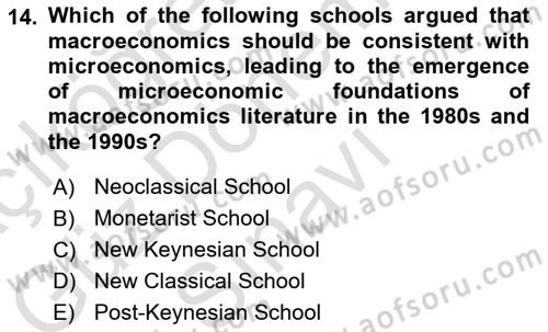 History Of Economic Thought Dersi 2023 - 2024 Yılı (Final) Dönem Sonu Sınav Soruları 14. Soru