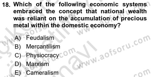 History Of Economic Thought Dersi 2023 - 2024 Yılı Yaz Okulu Sınav Soruları 18. Soru