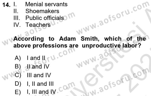 History Of Economic Thought Dersi 2024 - 2025 Yılı (Vize) Ara Sınav Soruları 14. Soru