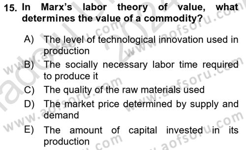 History Of Economic Thought Dersi 2024 - 2025 Yılı (Vize) Ara Sınav Soruları 15. Soru
