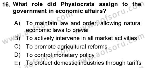 History Of Economic Thought Dersi 2024 - 2025 Yılı (Vize) Ara Sınav Soruları 16. Soru
