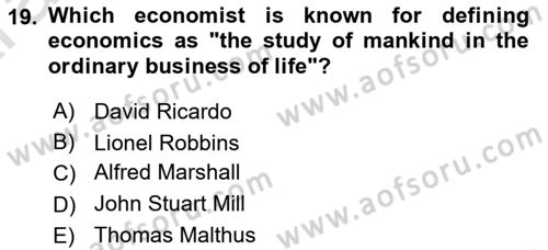 History Of Economic Thought Dersi 2024 - 2025 Yılı (Vize) Ara Sınav Soruları 19. Soru