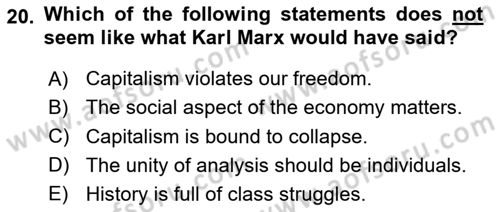 History Of Economic Thought Dersi 2024 - 2025 Yılı (Vize) Ara Sınav Soruları 20. Soru