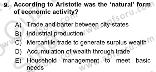 History Of Economic Thought Dersi 2024 - 2025 Yılı (Vize) Ara Sınav Soruları 9. Soru