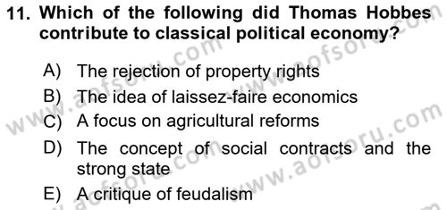 History Of Economic Thought Dersi 2024 - 2025 Yılı Yaz Okulu Sınav Soruları 11. Soru