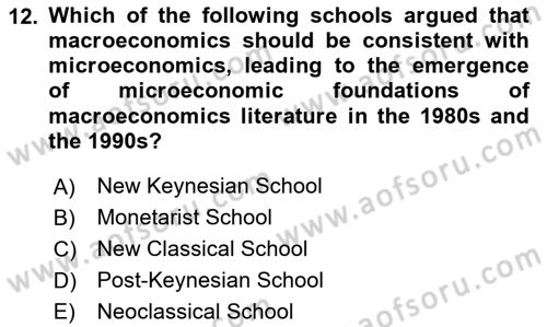 History Of Economic Thought Dersi 2024 - 2025 Yılı Yaz Okulu Sınav Soruları 12. Soru