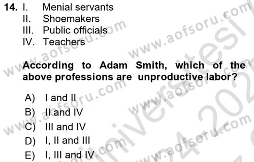 History Of Economic Thought Dersi 2024 - 2025 Yılı Yaz Okulu Sınav Soruları 14. Soru