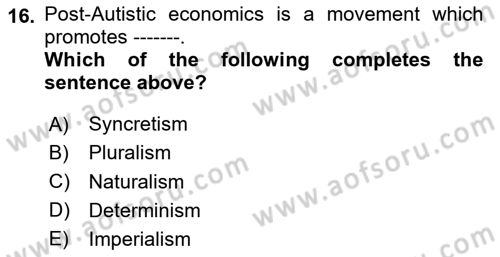 History Of Economic Thought Dersi 2024 - 2025 Yılı Yaz Okulu Sınav Soruları 16. Soru