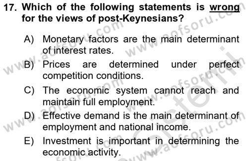 History Of Economic Thought Dersi 2024 - 2025 Yılı Yaz Okulu Sınav Soruları 17. Soru