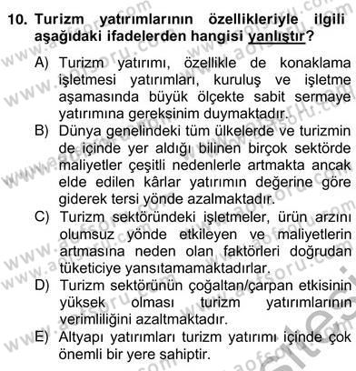 Turizm Ekonomisi Dersi Ara Sınavı Deneme Sınav Soruları 10. Soru