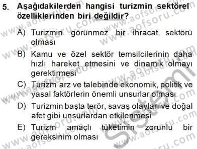 Turizm Ekonomisi Dersi Ara Sınavı Deneme Sınav Soruları 5. Soru