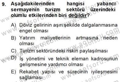 Turizm Ekonomisi Dersi Ara Sınavı Deneme Sınav Soruları 9. Soru