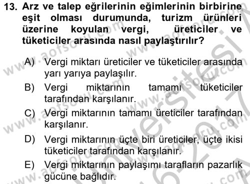 Turizm Ekonomisi Dersi Ara Sınavı Deneme Sınav Soruları 13. Soru
