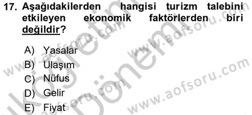 Turizm Ekonomisi Dersi Ara Sınavı Deneme Sınav Soruları 17. Soru