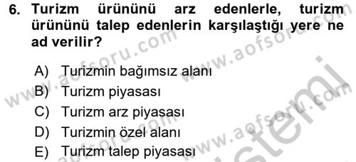 Turizm Ekonomisi Dersi Ara Sınavı Deneme Sınav Soruları 6. Soru