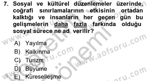 Turizm Ekonomisi Dersi Ara Sınavı Deneme Sınav Soruları 7. Soru