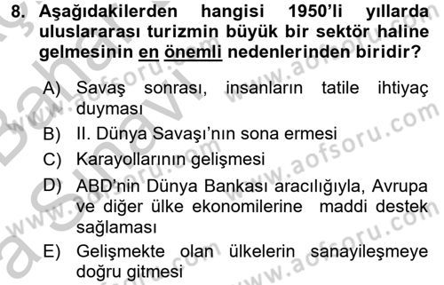 Turizm Ekonomisi Dersi Ara Sınavı Deneme Sınav Soruları 8. Soru