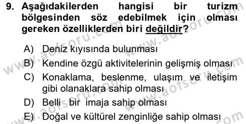 Turizm Ekonomisi Dersi Ara Sınavı Deneme Sınav Soruları 9. Soru