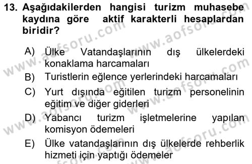Turizm Ekonomisi Dersi 2020 - 2021 Yılı Yaz Okulu Sınav Soruları 13. Soru